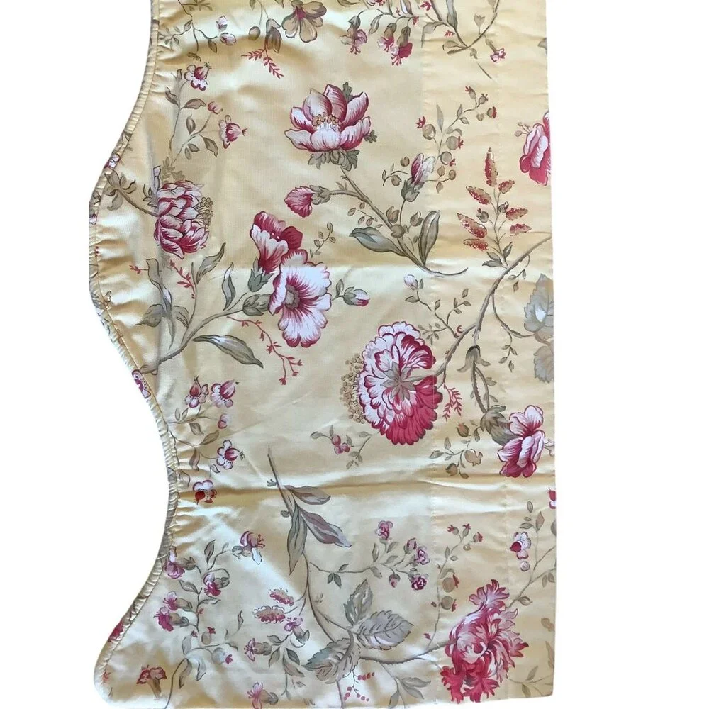 Vintage Floral Valance Curtain Yellow With Pink & Green Botanical Design Scallop